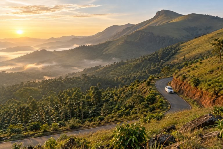 Coffee hills on the Mysore to Chikmagalur taxi route